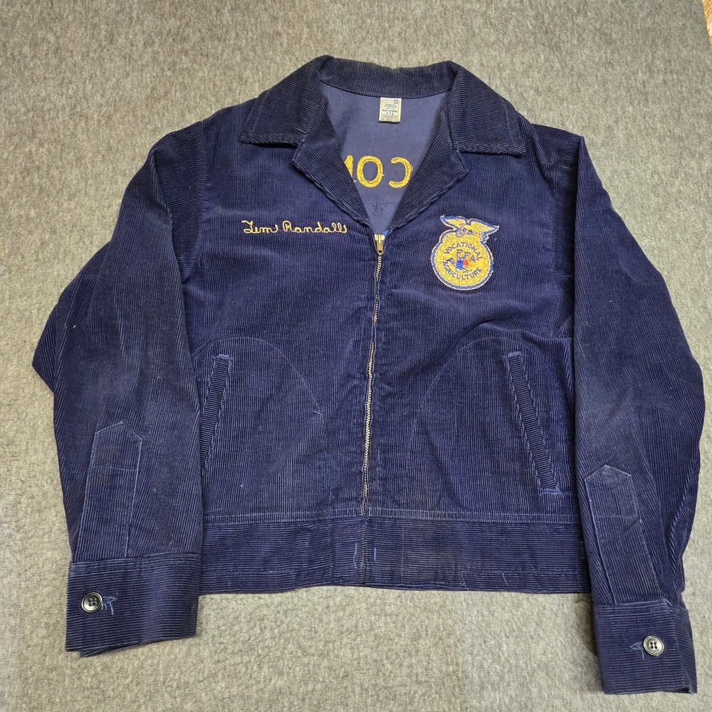Vintage 70s FFA Jacket Mens Size 44 Corduroy Talon Zip USA Wisconsin Amery